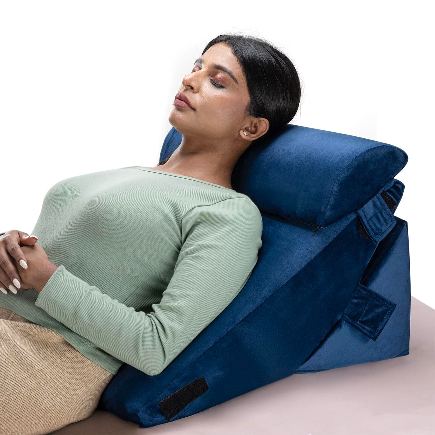 Wakefit Wedge Cushion | 1 Year Warranty | Back Support Pillow for Bed, Memory Foam Leg Pillow with Headrest for Sitting, Acid Reflux & Sleeping | Dark Blue