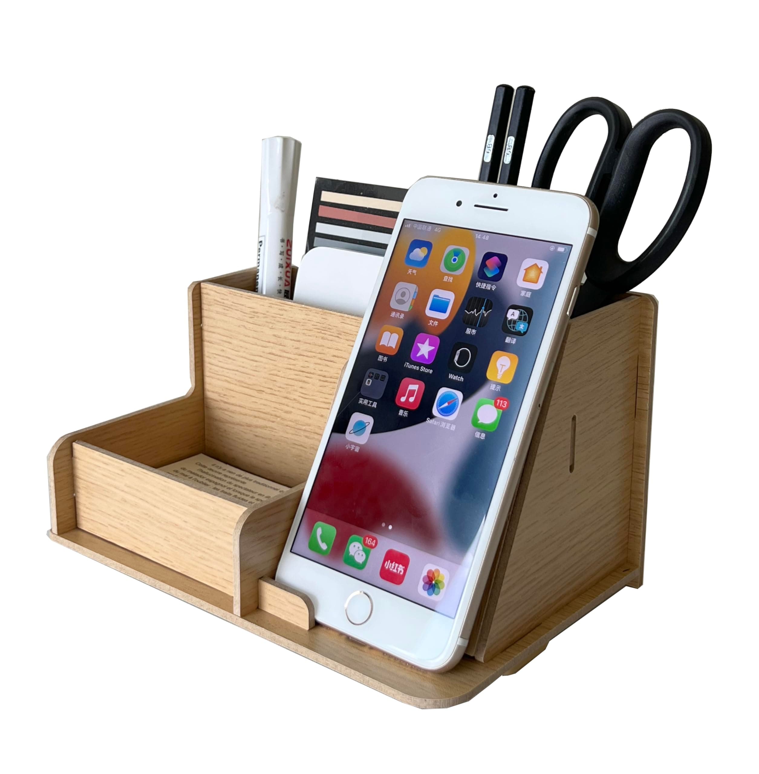 TARKAN DIY Wooden Desk Organizer, Pen Pencil Multipurpose Office Table Stationary Storage With Phone Stand, Made of MDF
