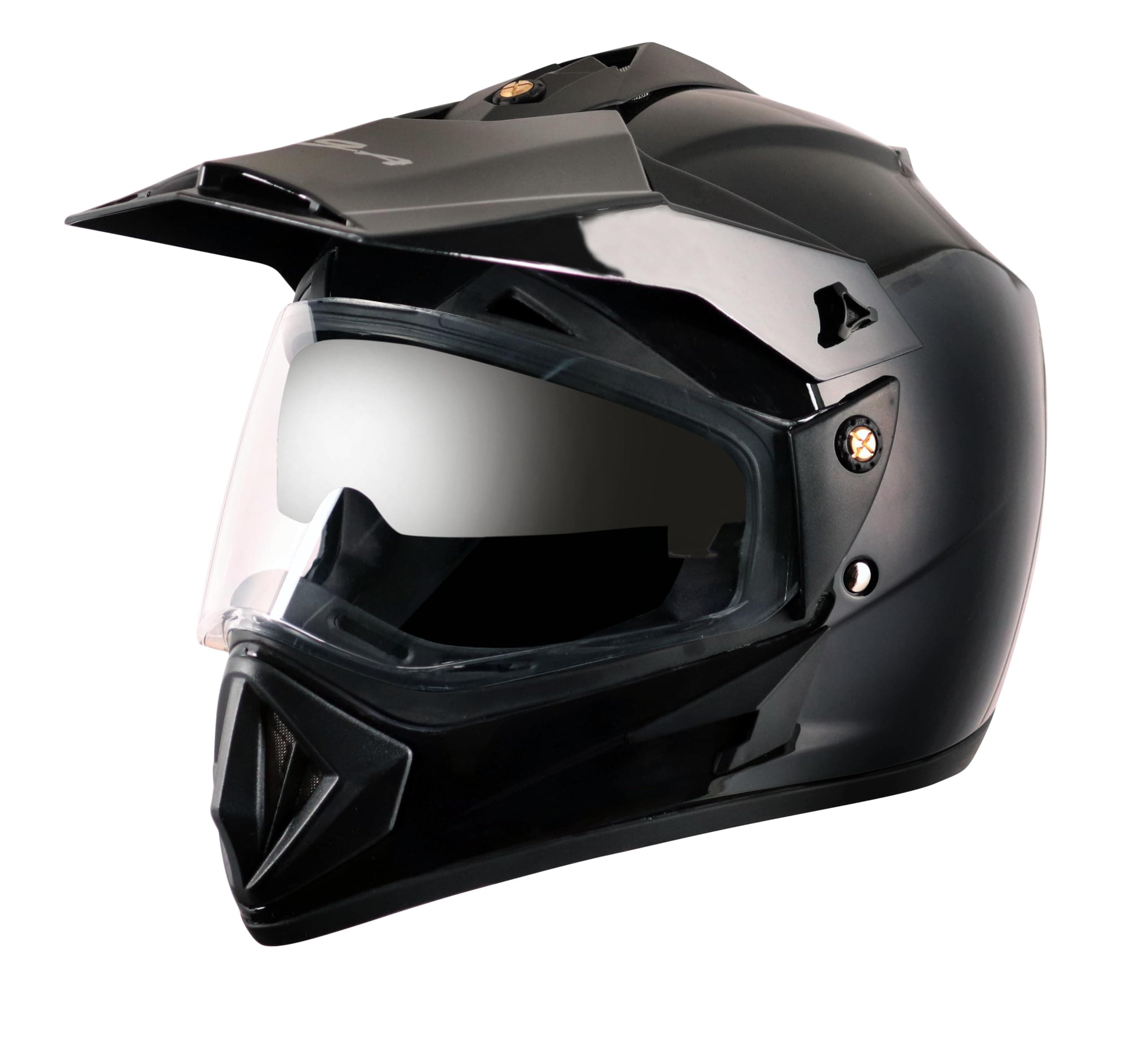 Vega Off Road ISI Certified Gloss Finish Full Face Dual Visor with Peak Helmet for Men and Women Outer Clear Visor and Inner Smoke Sun Visor(Black, Size:L)