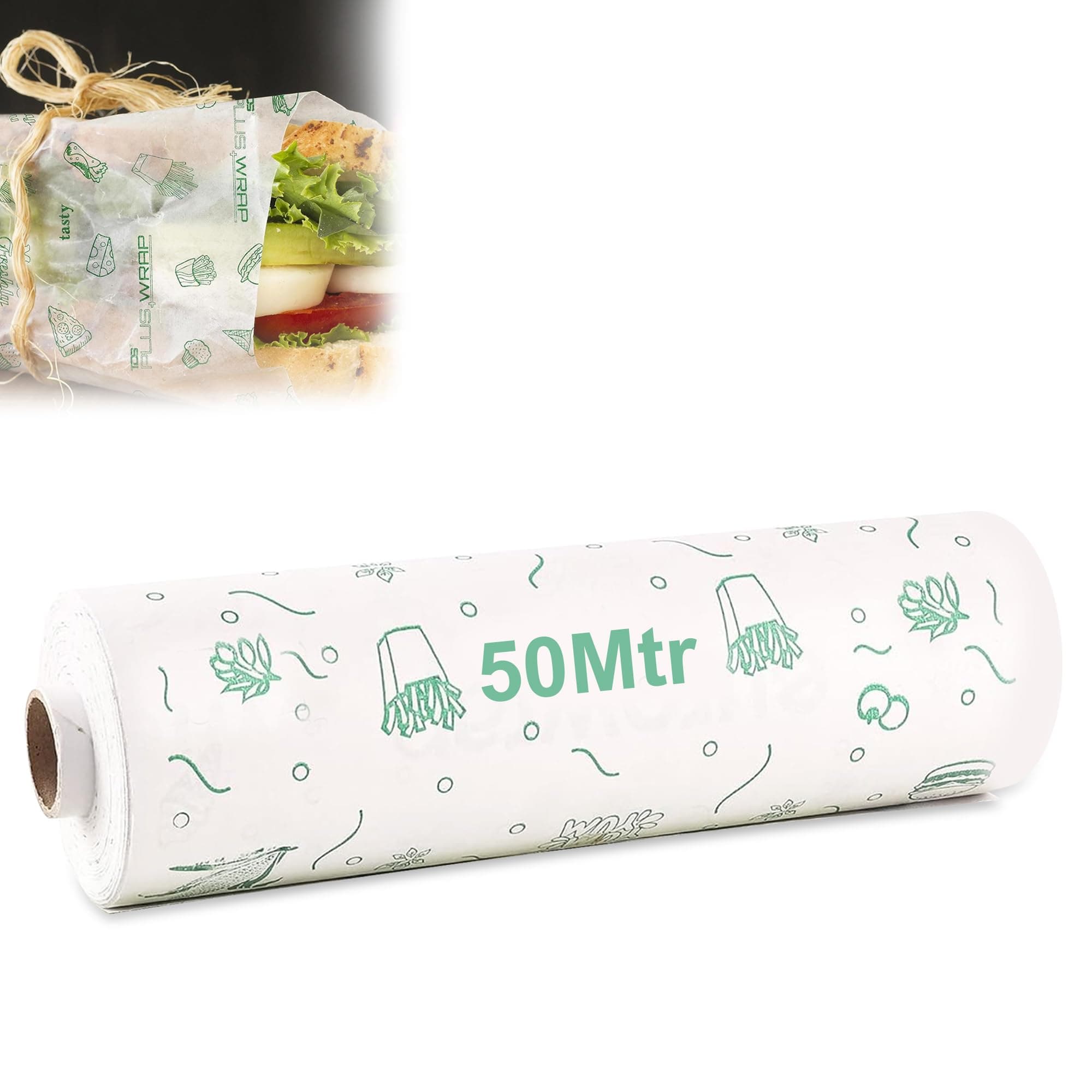 GLUN® 50 Meter Baking Wrapping Paper Roll, Non-Stick Back Food Wrapping Paper, Roti Wrapping, Baking Non-Stick, Re-Heatable, Oven Safe Paper