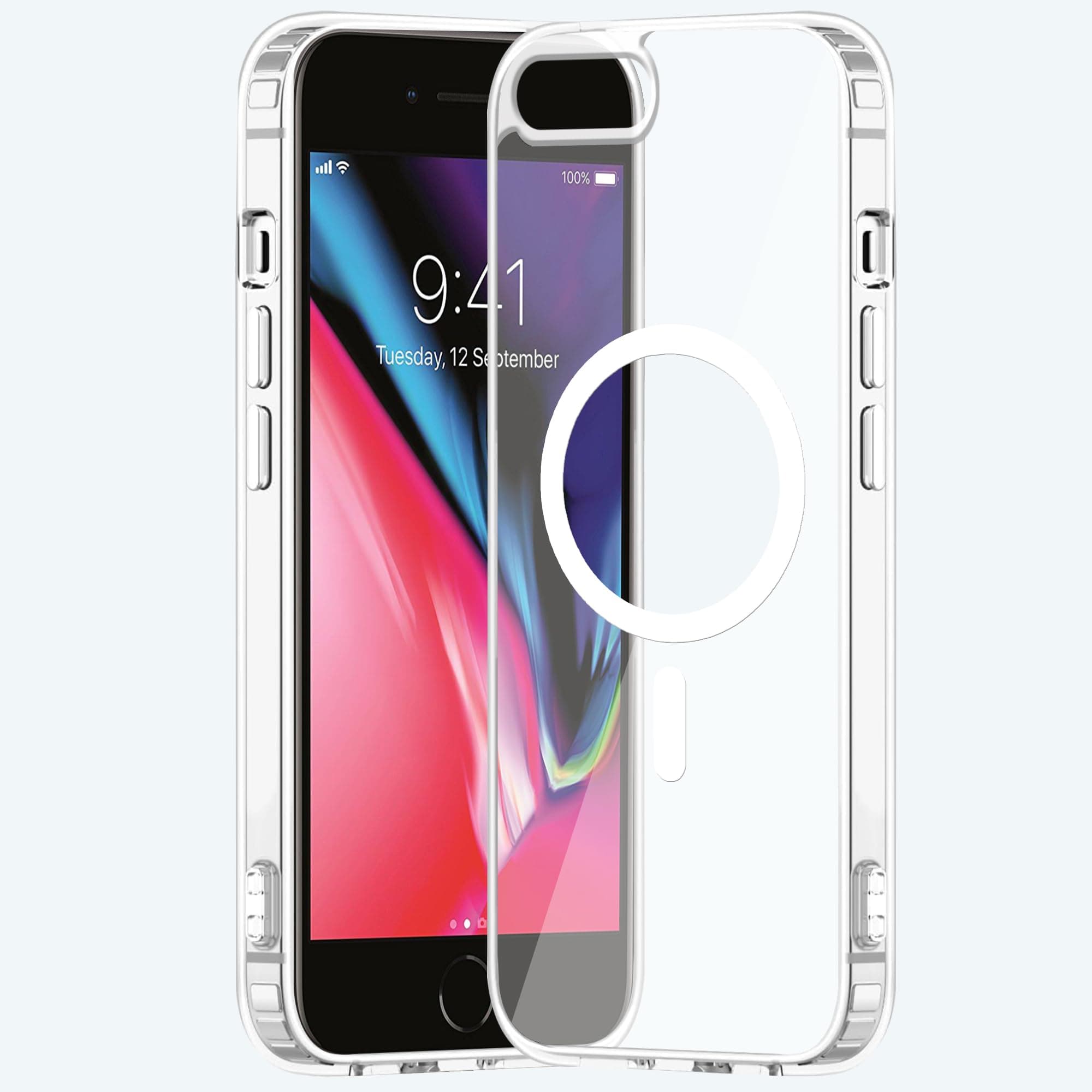 amazon basics Clear Magnetic Case Cover for Apple iPhone 8 Plus [Compatible with MagSafe Accessories] Slim Shockproof Magnetic Transparent Phone Cover Case