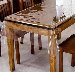 Yellow Weaves PVC Plastic Plaid Rectangular Waterproof Protector Dining Table Cover for 6-8 Seater - Without Laced Edges (Clear, 60 X 90 Inches)