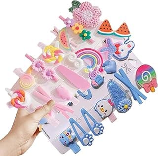 TEMPERIA (1 Pack - 14 Clips) Hair Clips for Girls Kids - Girl Gift Items for Birthday - Cute Hair Clips & Pins Set for Baby & Small Girls - Girl Hair Accessories (Random Colors & Designs) (MN02)