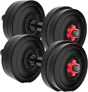 Amazon Brand - Symactive Pvc 20 Kg Adjustable Dumbbells Fitness Kit For Full Body Workout (2 Kg X 4 + 3 Kg X 4 Kg Pvc Weight, One Pair 14'' Dumbbell Rods&Nuts),Black