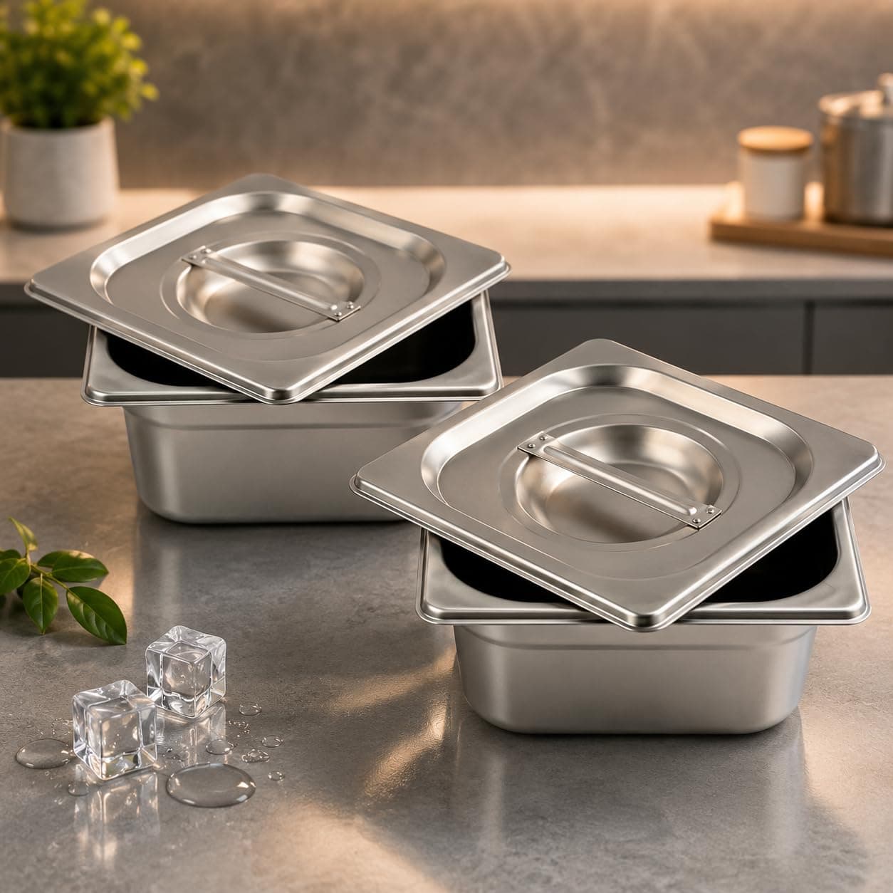 GURUBHAI EQUIPMENTS Stainless Steel Gn Pan 1/6 Size 100mm Heavy Duty Gn Pan Food Storage Container for Hotel Restaurant Catering Kitchen Buffet Steam Table Gn Pan with Lid Compatible Pack of 2