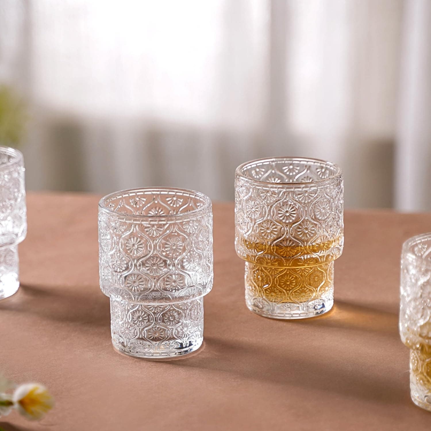 Nestasia Juice Glasses Set of 6 (200ml Each) - Transparent Stackable Drinking Water Glass, Thick Walled Glass Tumblers for Cold Drinks, Mocktails & Daily Use