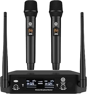 DIGIMORE Wireless Microphone System | 2 Handheld Mics | 150Ft Range | Cardioid Pickup | Balanced XLR Outs & UnBal 6.35mm Out | Cordless Mic for Singing, Karaoke, Church, DJ (D-315)