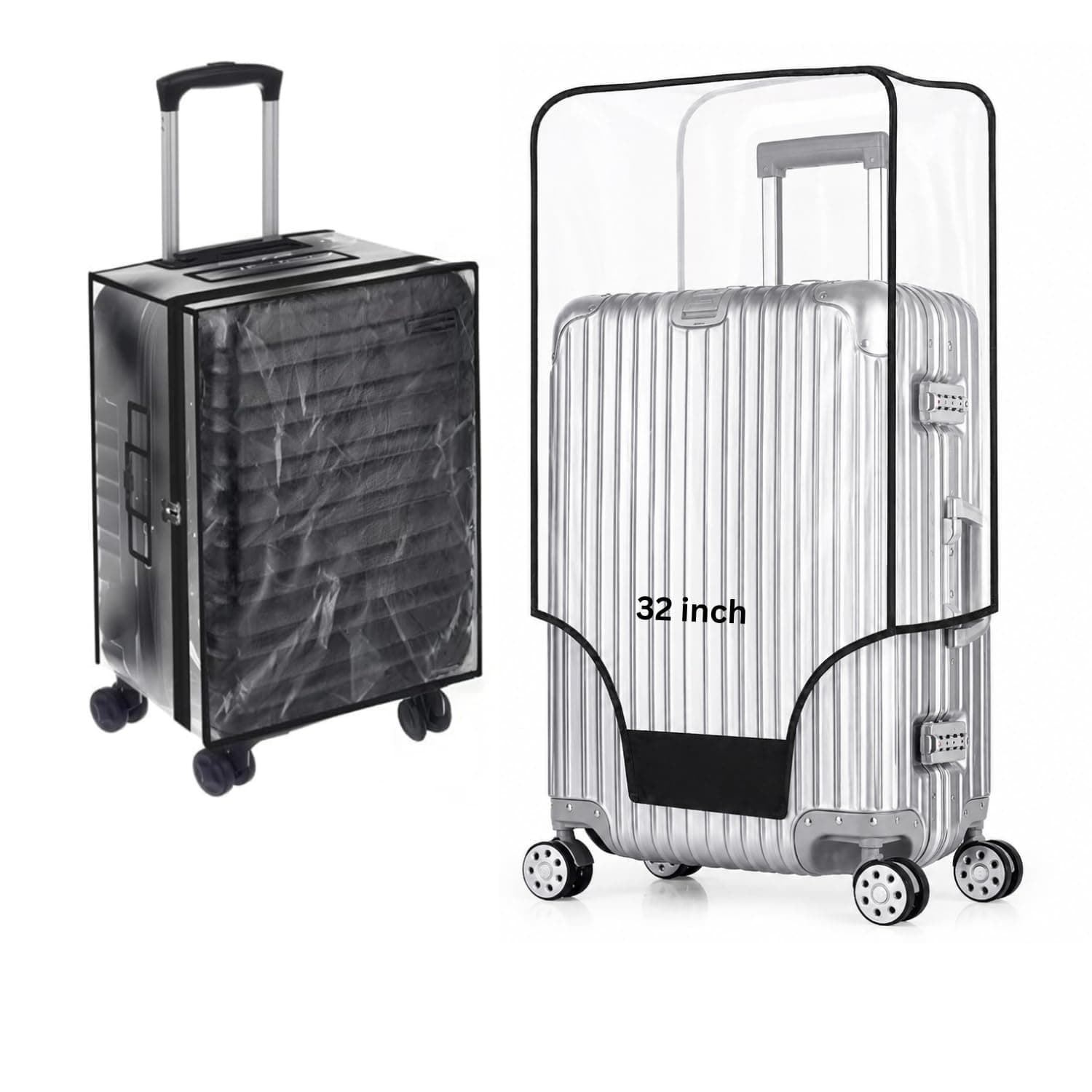 Tusmad Cover for Hard Luggage Trolley Bags Transparent Protective Covers PVC Fabric Waterproof Clear Suitcase Cover Protectors Travel Dustproof Luggage Cover (32 inch)