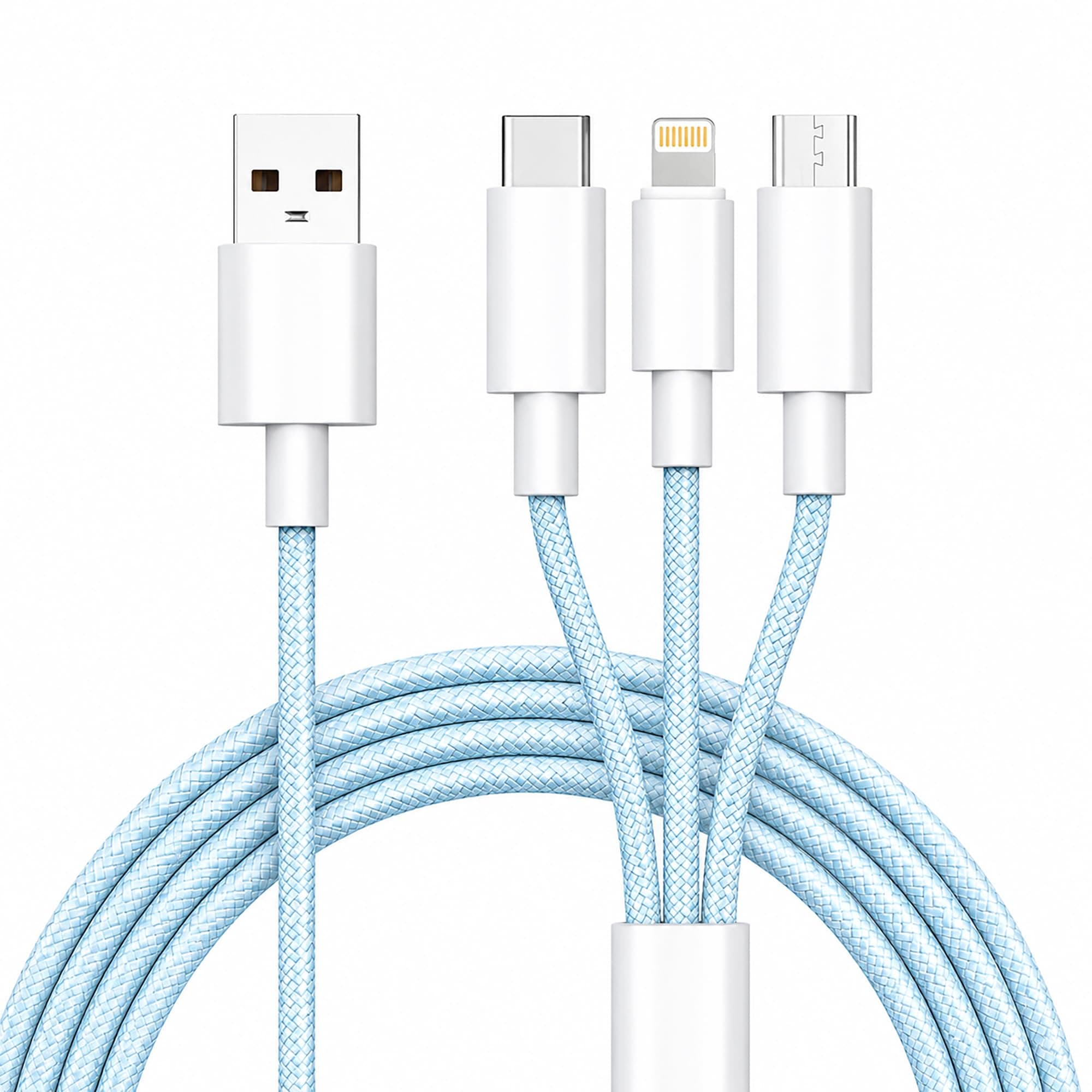 Sounce 60W 3-in-1 Fast Charging Cable 1.5M Nylon Braided, 3A Multi Charger with Type-C Micro USB Lightning Support for iPhone Samsung OnePlus Xiaomi Oppo Vivo Android Car Charger (Black)
