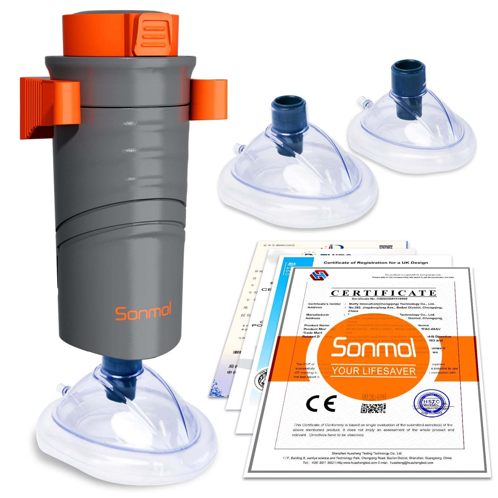 Sonmol Classic Choking Rescue Device for Baby with Strong Suction | One-button operation, 3 masks for all ages, dual one-way valves, portable, wall-mountable – for assisted/self-rescue