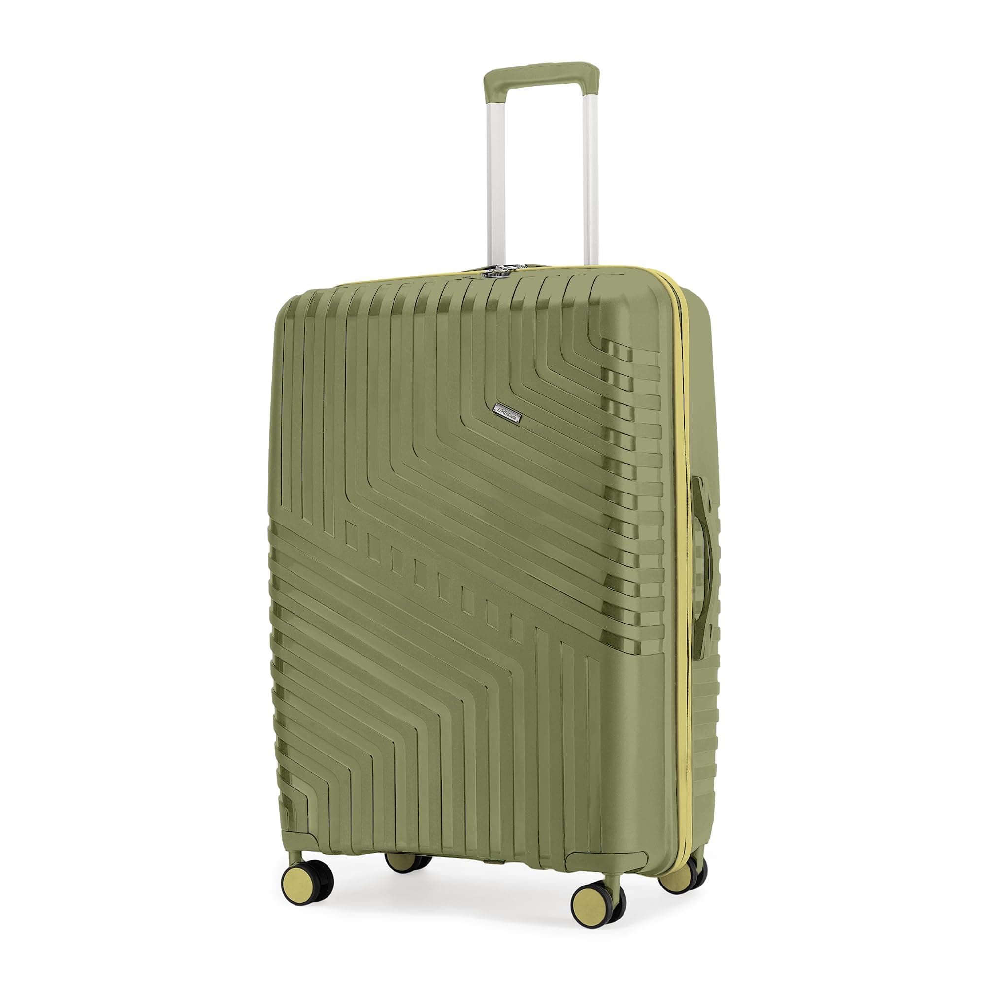 LAttitude By Provogue Core Large Check-in Suitcase 75cm 28 inch Polypropylene Hard Trolley Bag, 8 Spinner Wheels, Recessed Number Lock, Lightweight Luggage for Men & Women Moss Green/Lunar Yellow