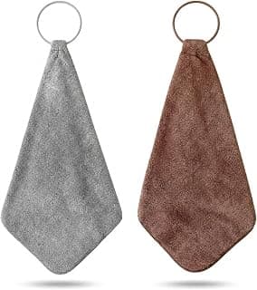 Microfiber Hand Towels Set of 2 | Soft Absorbent Quick Dry Towels for Kitchen, Bathroom & Wash Basin | Hanging Loop | Lightweight & Durable | 40 x 40 cm | Brown & Grey