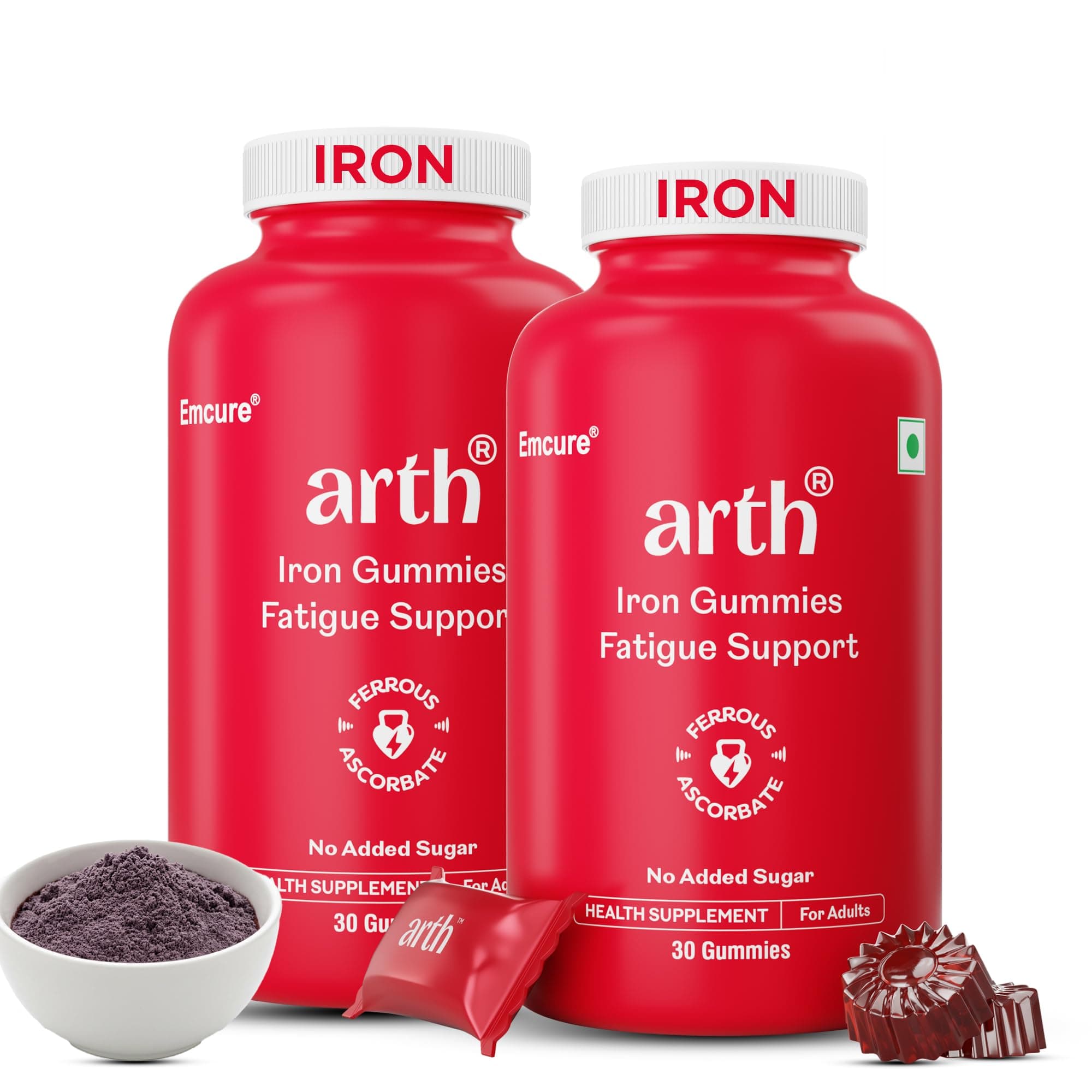 Arth Chelated Iron Supplement For Women & Men - 60 Gummies | 6X Higher Absorption | With Ferrous Ascorbate | For Haemoglobin, Anemia, Blood Building & Reduced Fatigue | Gut Friendly |Cranberry Flavour