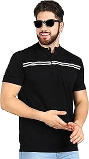 Alan Jones Clothing Men's Cotton Regular Fit Mandarin Collar Solid Polo T-Shirt