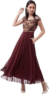 Miss Chase Women's Round Neck Cap Sleeves Lace Knee -Long Skater Dress