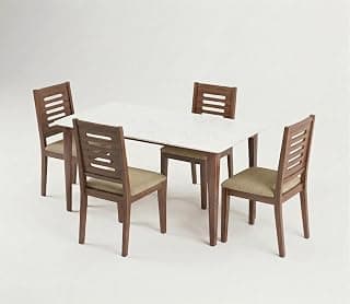 Italiana Round Solid Sheesham Wood Dining Table Set 4 Seater | Dining Set with Cream Cushion Chairs | Dining Room Sets for Home, Hotel & Restaurants, White Table Top, Honey Finish