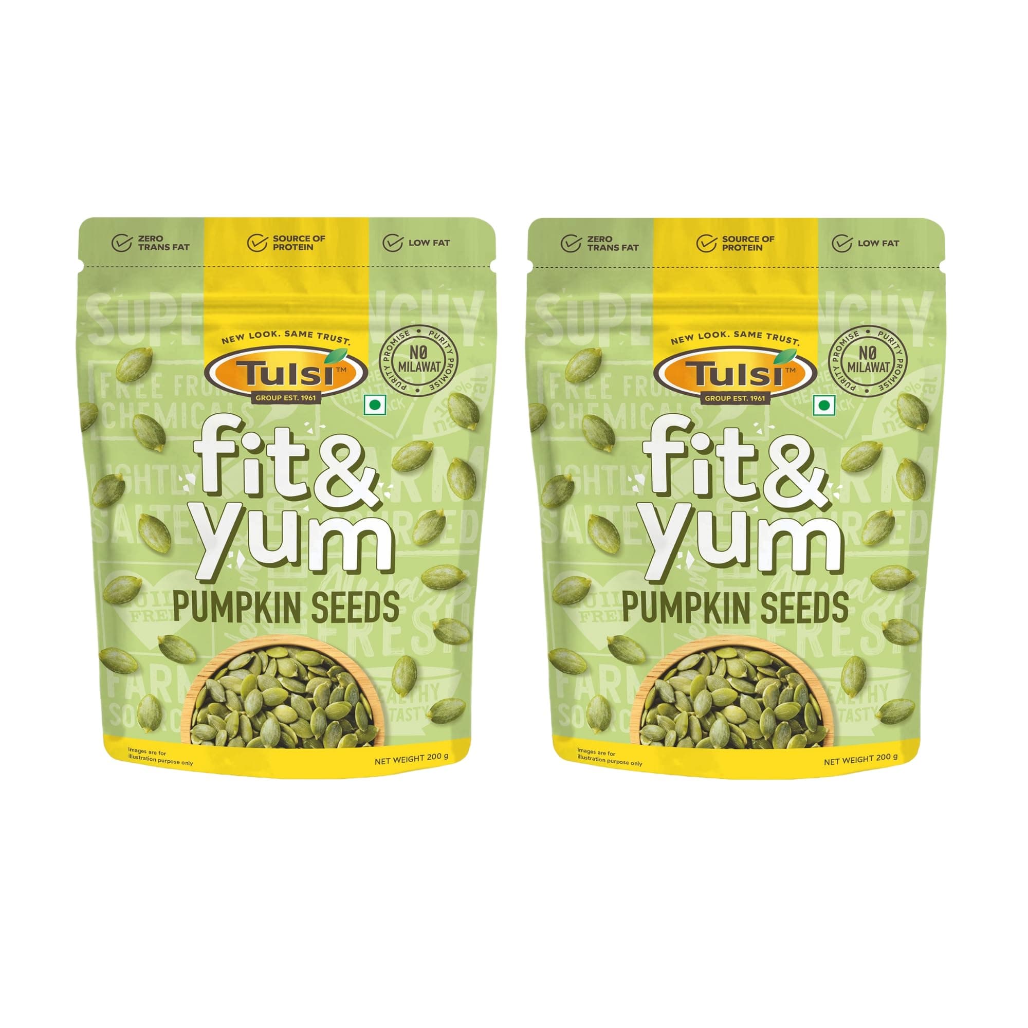 Tulsi Pumpkin Seeds 400g (200g x 2) | Fiber Rich | Immunity Booster | Crunchy Healthy Munching | Healthy Snacking