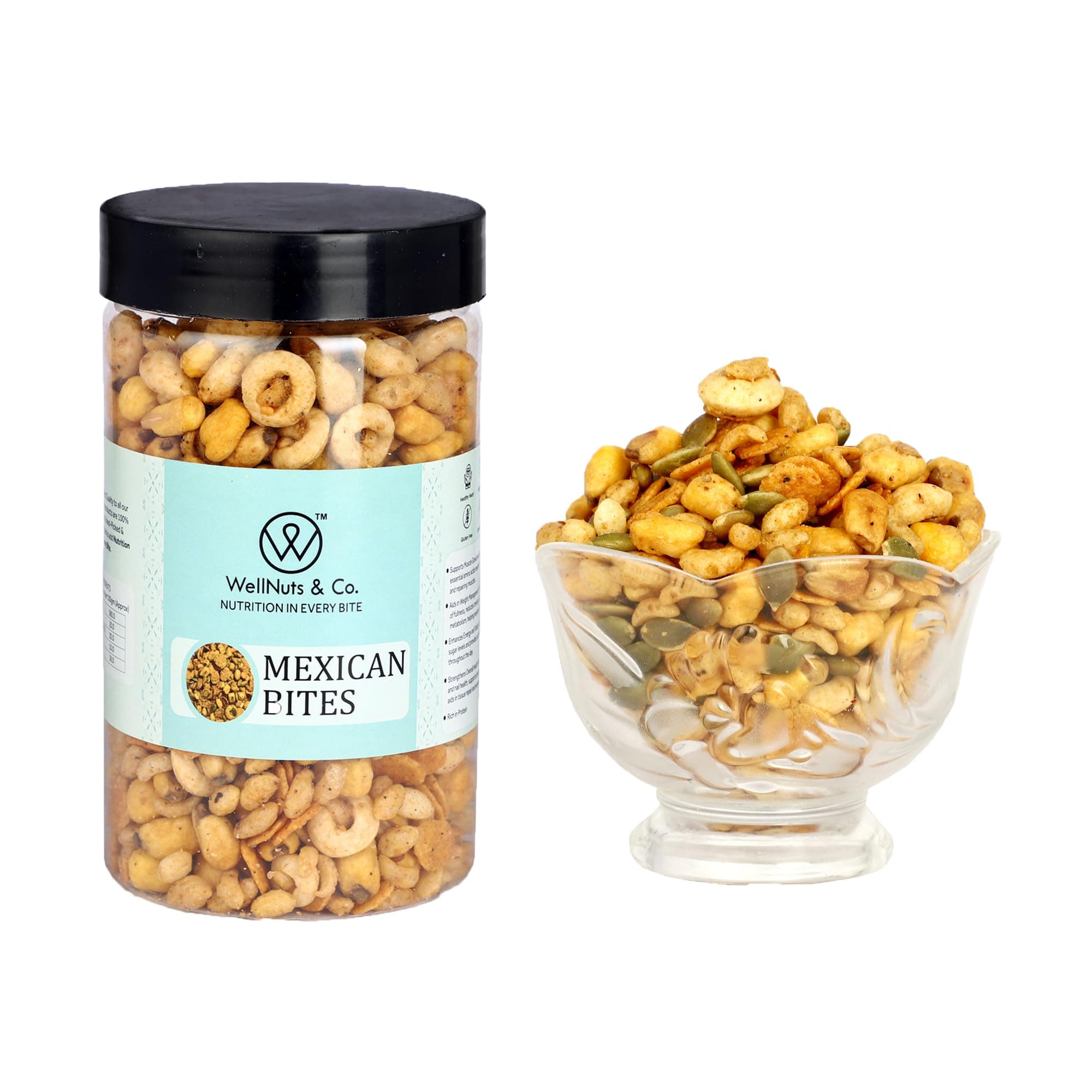 WellNuts & Co. Mexican Bites | Spicy Roasted Snack Mix | Crunchy, High-Protein & Fibre-Rich | Gluten-Free & Vegan Trail Mix | Tasty Office, Travel & Party Snack – 200g