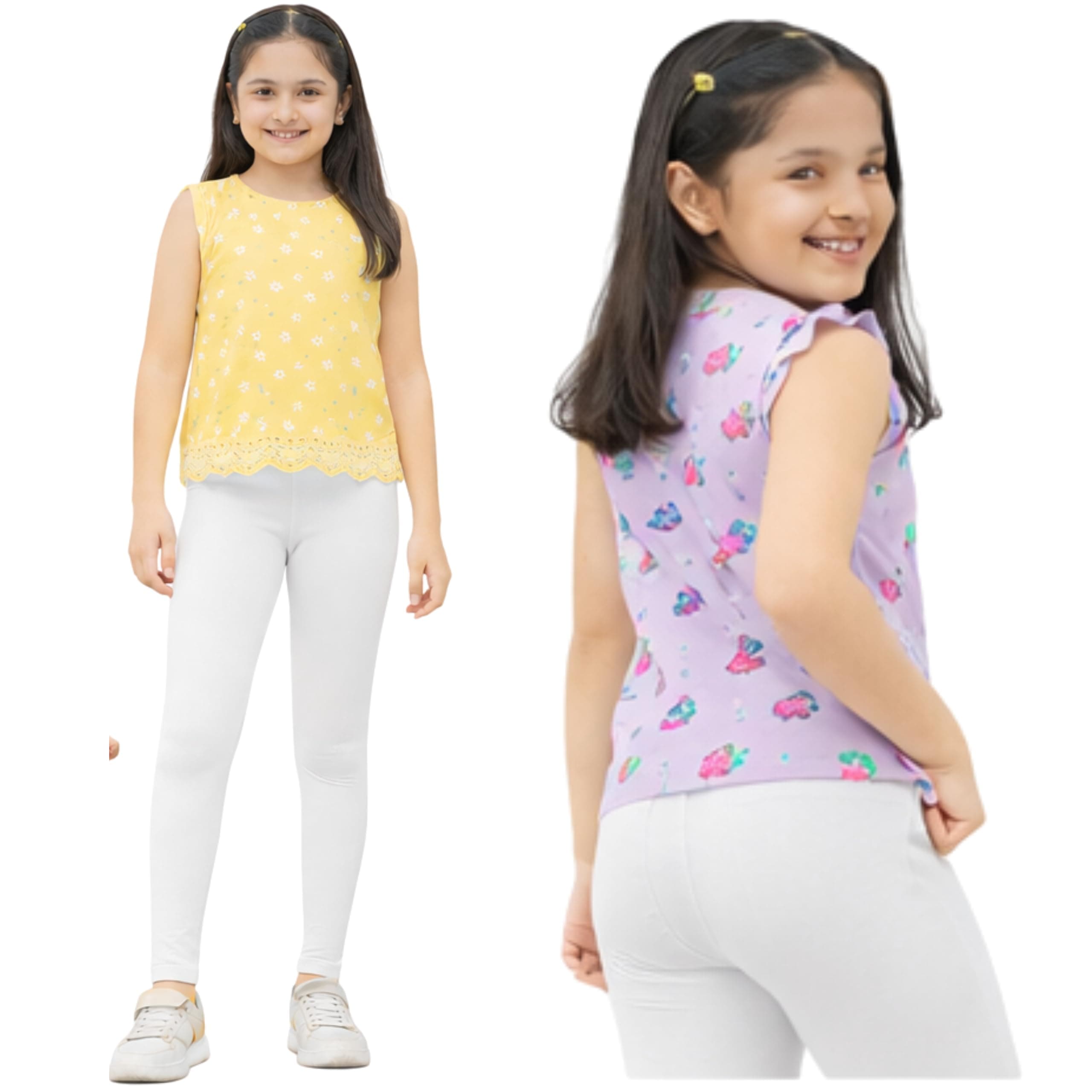 Girls Premium Cotton Leggings for Kids Mid Rise Slim Fit 4Way Stretch Bio-Washed Soft Durable Long Lasting | NO Polyester