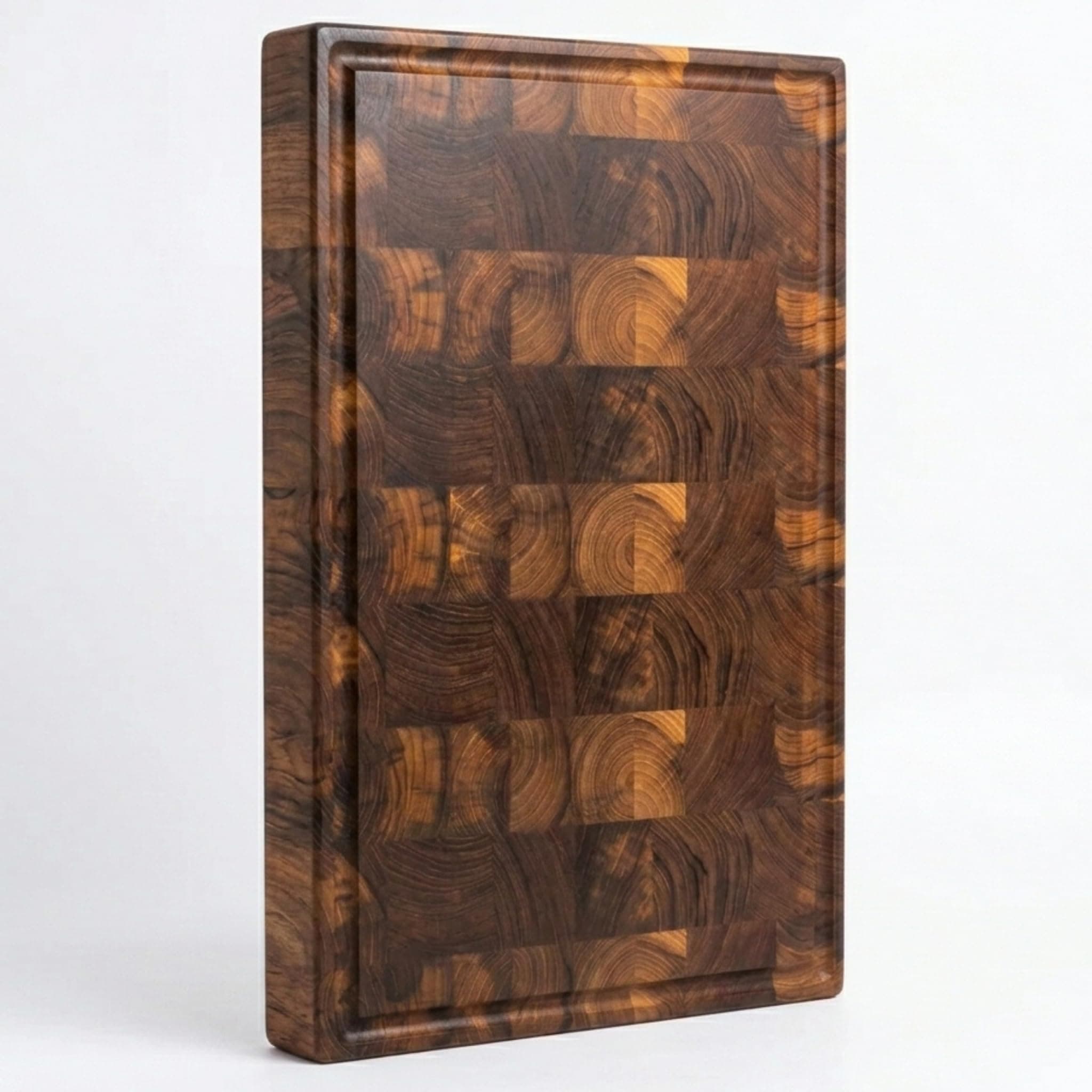 B STUDIO BY SR® Large End Grain Chopping Board | Professional Grade | Teakwood | Non-Slip Rubber feet | 18 * 12 * 1.25 inches | Food Grade Finish | No Dyes | Deep Juice Grove | 1 Year Warranty