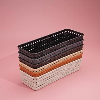 Plastic Desk Organizer Basket | 1 Free Mobile Stand | Office Drawer Dividers | Storage Tray for Kitchen, Bathroom, Office, Makeup, Bedroom | Multicolour | 23 × 8 × 5 cm |Plastic |Pack of 6