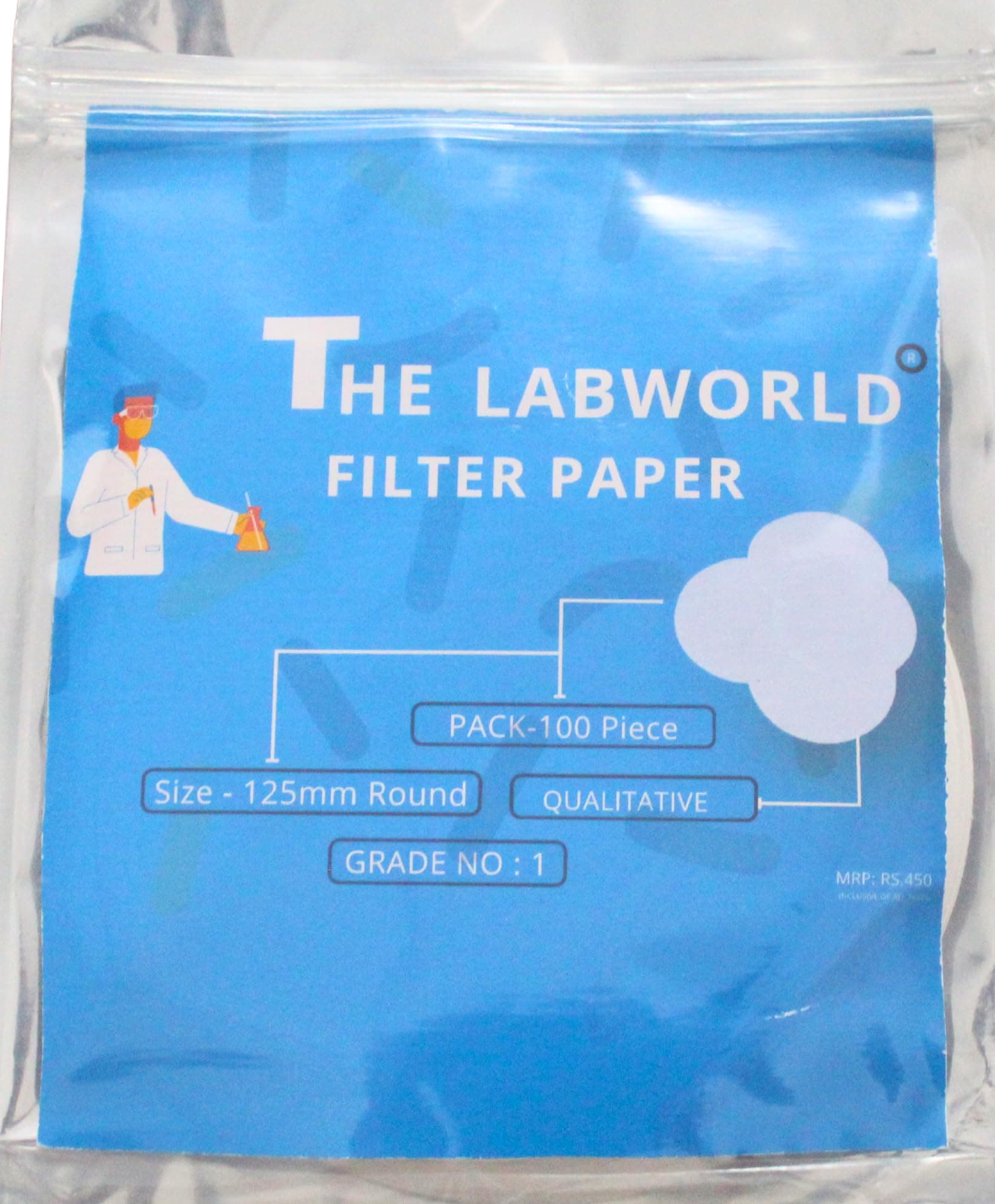 Labworld Test Filter paper round sheets pack of 100 dia 12.5cm for laboratory use in chemistry lab experiments for schools or laboratory activities