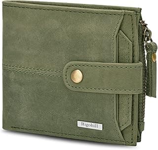 RIGOHILL Doger Olive Green Leather Wallet For Men, 2 Card Slot | RFID Wallet