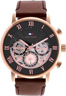 Tommy Hilfiger Quartz Multifunction Black dial Leather Strap Watch for Men-TH1710566