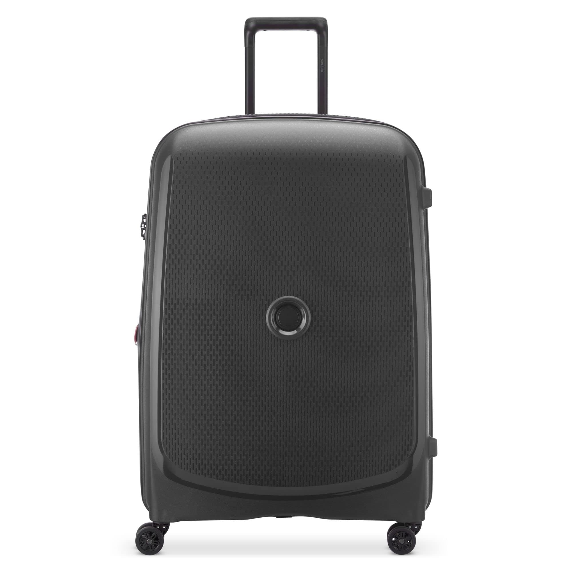 DELSEY PARIS Belmont Plus 76 cms Large Check-in Polypropylene Hard Sided 8 Wheels Spinner and Expandable Suitcase/Trolley Bag for Travel with ®SECURI TECH Zip- Black