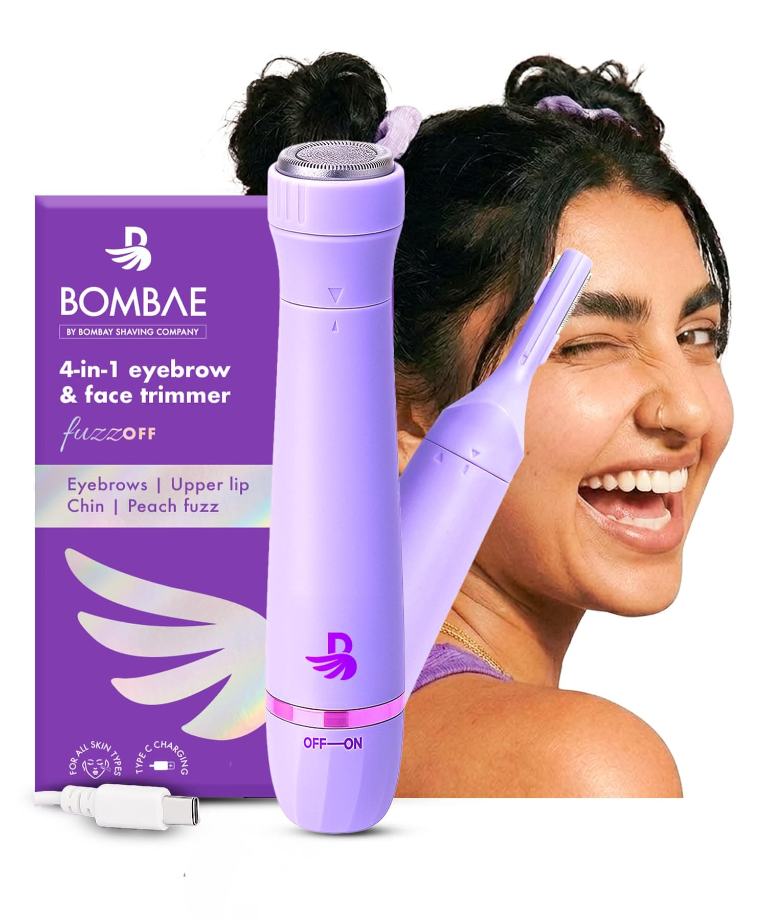 Bombae India’s No.1 Women’s Trimmer | 4-in-1 Face & Eyebrow Trimmer for Women| 90 Min Runtime | C-Type Charging | Facial Hair Removal Machine for Eyebrows, Upper Lip, Chin, Sideburns & Peach Fuzz | New Model