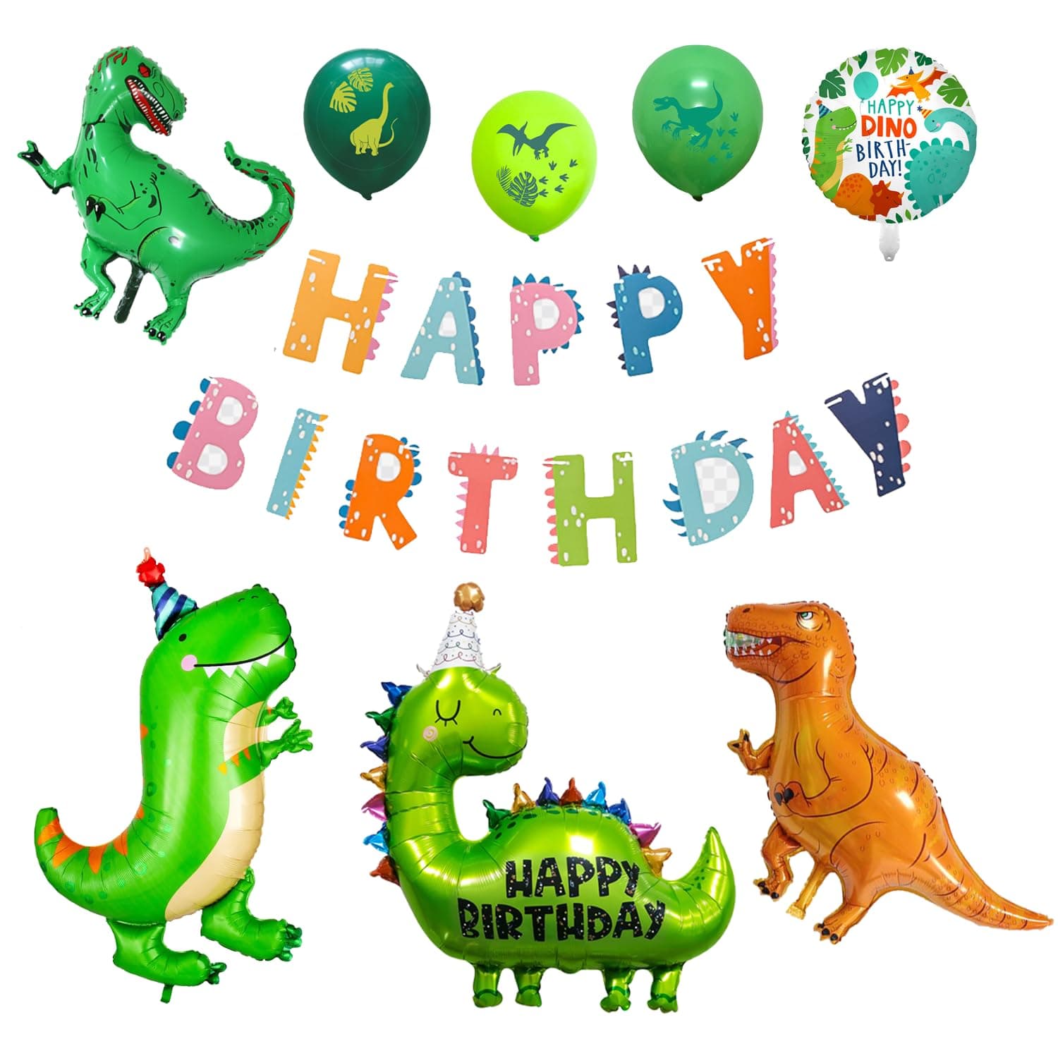 JELLYBABY Dino Themed Birthday Foil Balloons For Boys, Banners Background For Decoration For Kids Birthday, Balloon And Paper Banner 1 2 3 4 5 Years (Boy Dino), Pack of 6, Multicolor