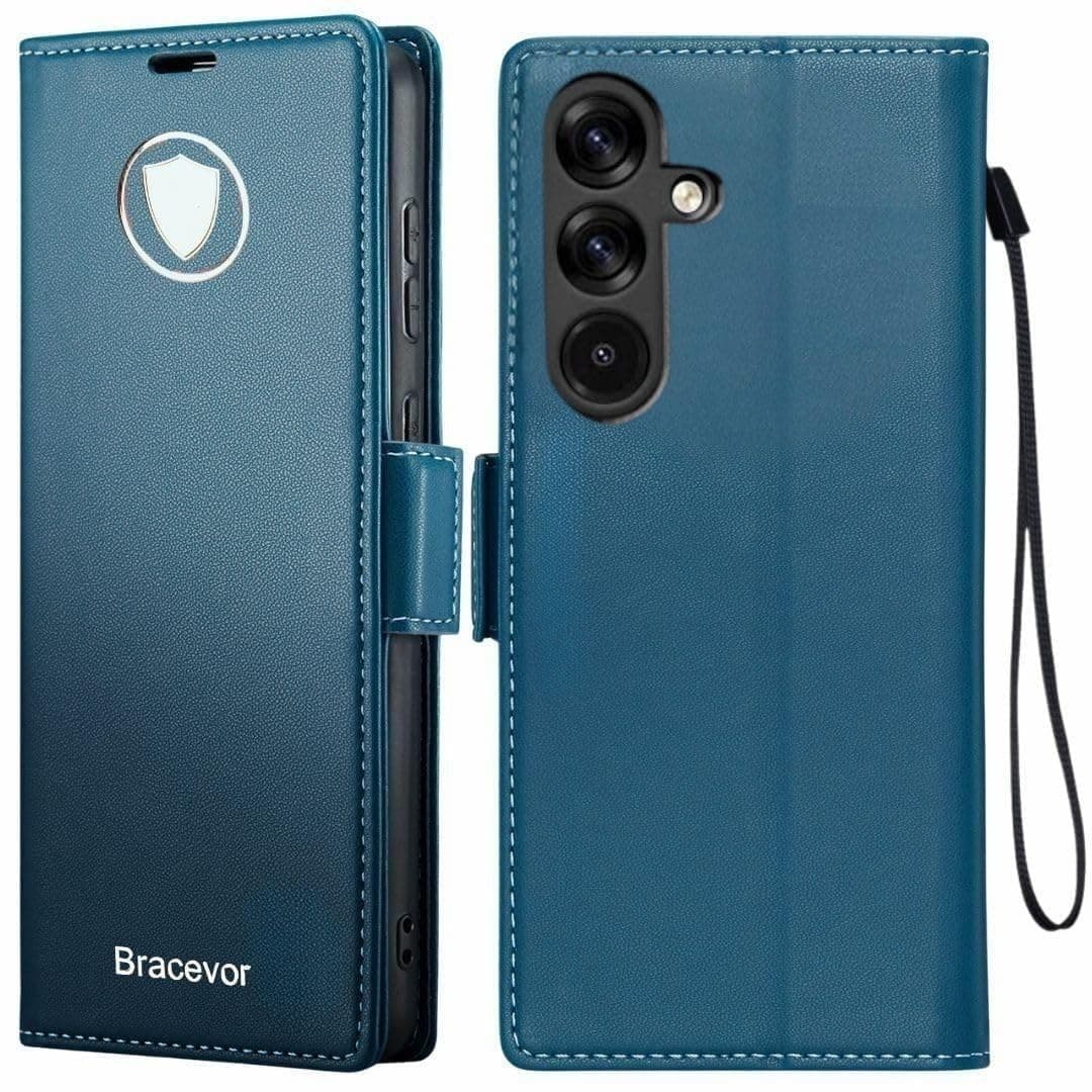 Bracevor Deluxe Leather Flip Cover case for Samsung Galaxy S26 : Blue | Full Camera Cover | RFID Blocking Wallet Pockets | 360 Degree Protection