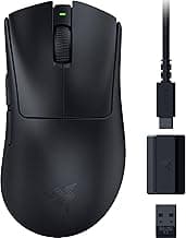 Razer DeathAdder V3 HyperSpeed Wireless Esports Gaming Mouse: 55 g Lightweight - Ergonomic & Smooth Touch Texture - Up to 100 Hr Battery - Gen 3 Optical Switches - Focus X 26K Optical Sensor - Black