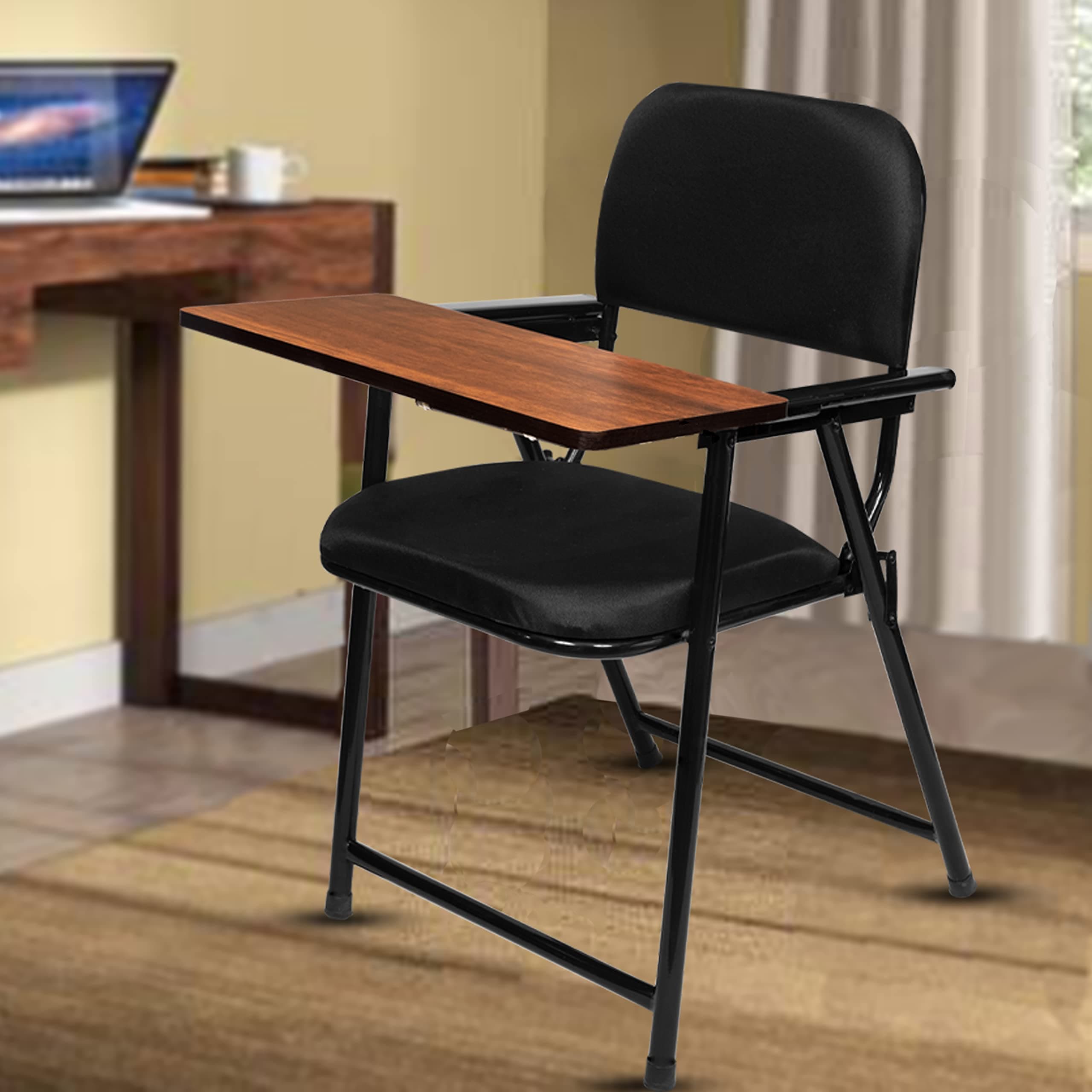 ROSE® Folding Chair with Writing Pad | Adjustable Cushion Seat | Work from Home, Study, School & College (Black)