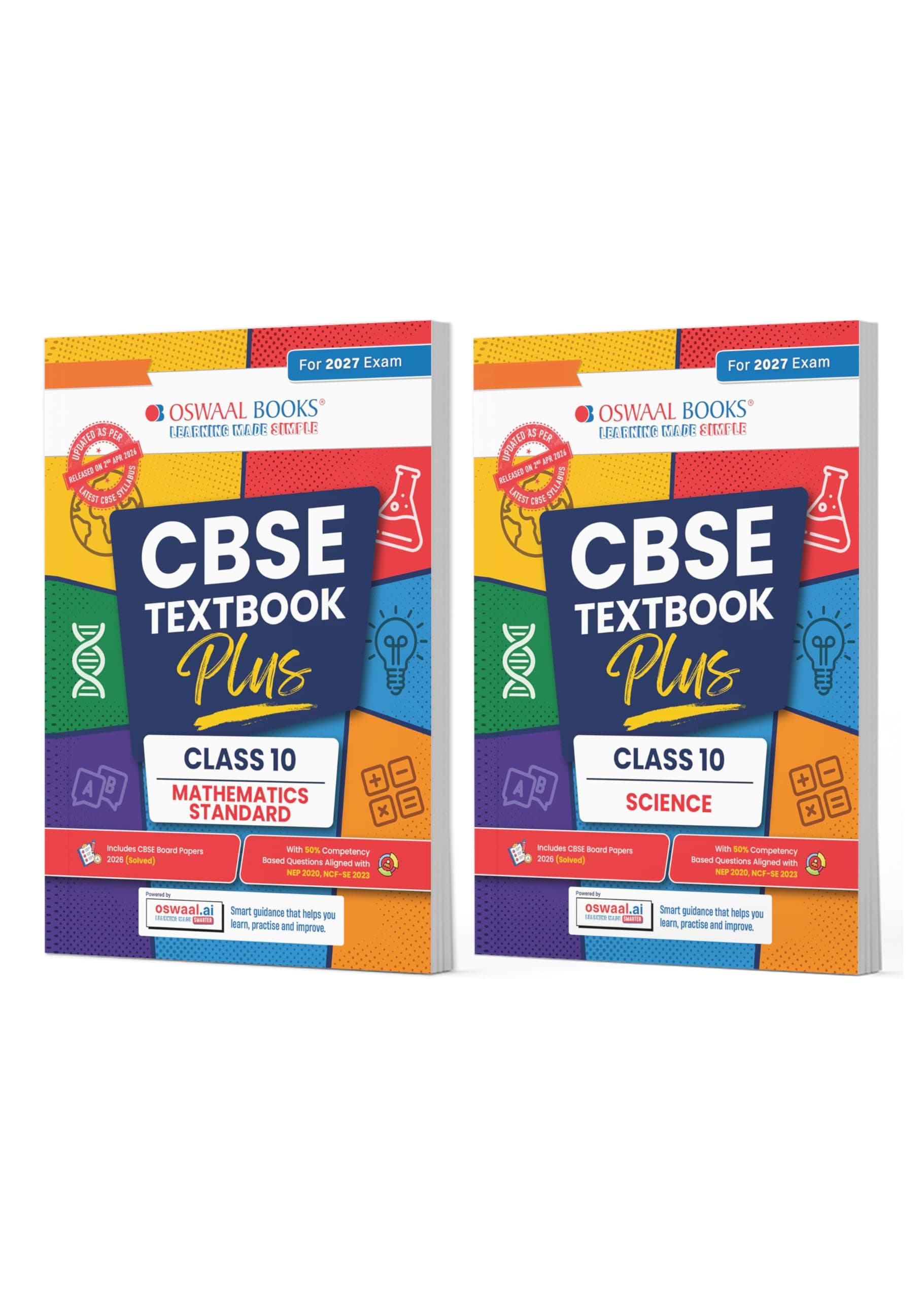 Oswaal CBSE Textbook Plus (2022-2026) | Class 10| Maths Standard & Science (Set Of 2 Books) | Includes: 2026 Papers- fully solved | With Competency Focused Questions | For 2027 Exam | With oswaal.ai