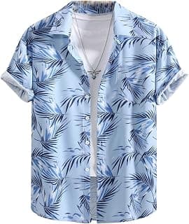 Leriya Fashion Men’s Tropical Printed Shirt | Hawaiian Beach Wear Summer Shirt for Men | Lightweight Breathable Casual Half Sleeve Button Down Shirts | Vacation Resort Wear Stylish Palm Leaf Print Shirt's