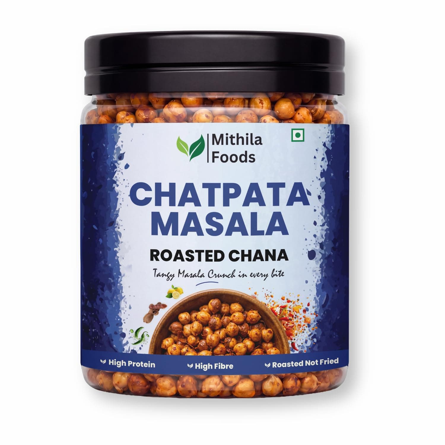 MITHILA FOODS 250g Chatpata Masala Roasted Chana | Desi Chickpeas | Whole with Skin | Crunchy Vegan Gluten-Free High Protein SMART Snack | Authentic Bihari Bhuna Chana Snacks Tangy Spicy Flavor
