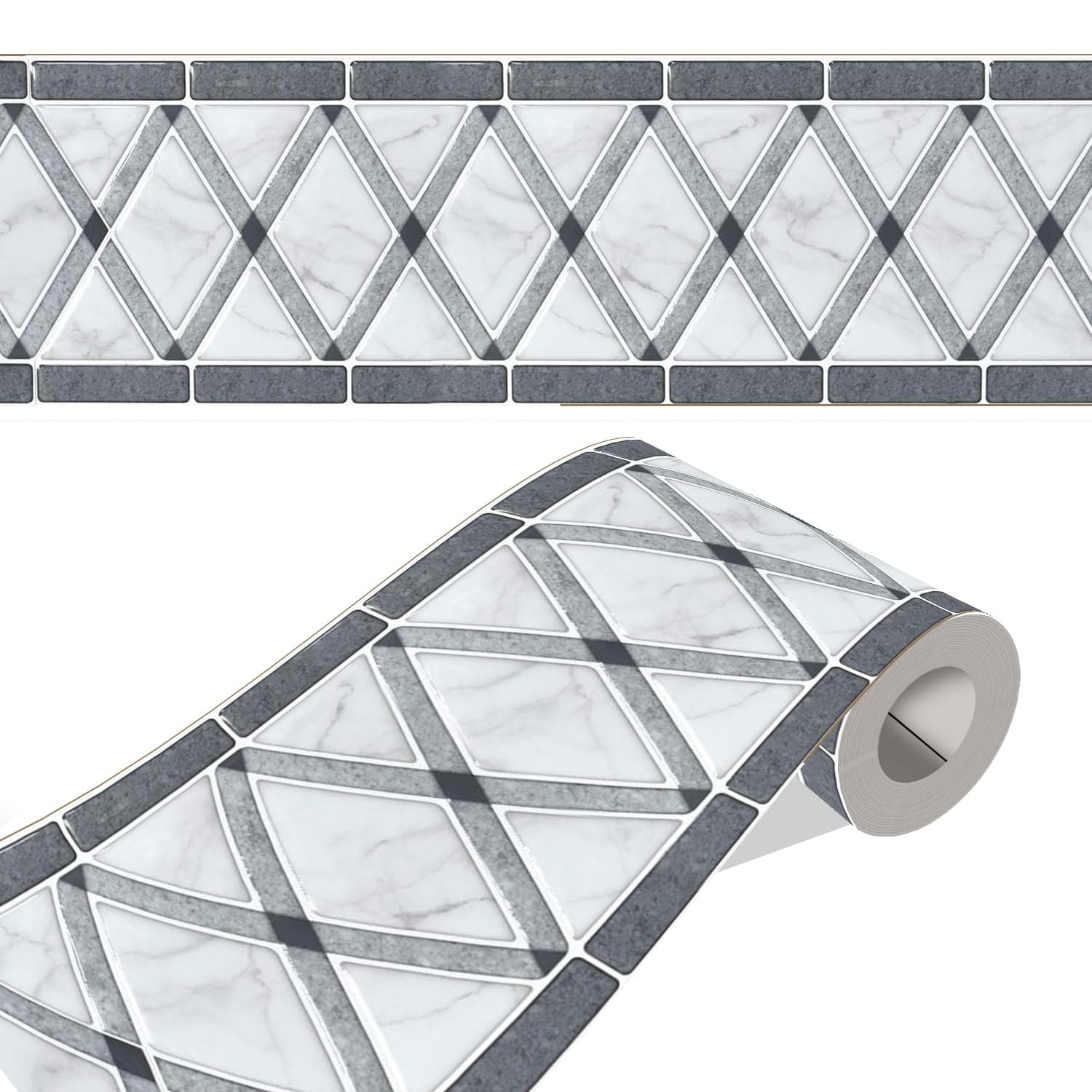 ELTON Peel and Stick Wallpaper Border - Mesh Marble Stone Inlay Pattern - Glossy Laminated Waterproof PVC - for Kitchen, Tile, Living Room Bathroom Decoration 3 Inch X 10 feet Set of 2(BDR4, 2)