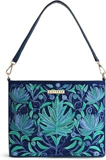 Caprese Siji Tresana Large Crossbody Bag for Women | Kashida Embroidery Sling with Adjustable & Detachable Strap, Secured Zip Closure | Stylish & Spacious Handbag for Everyday Use & Travel