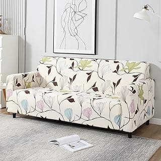 HOKIPO Elastic Stretchable Universal Sofa Cover 3 Seater, Beige Brown Leaves (NEW-AR-4095-D20)