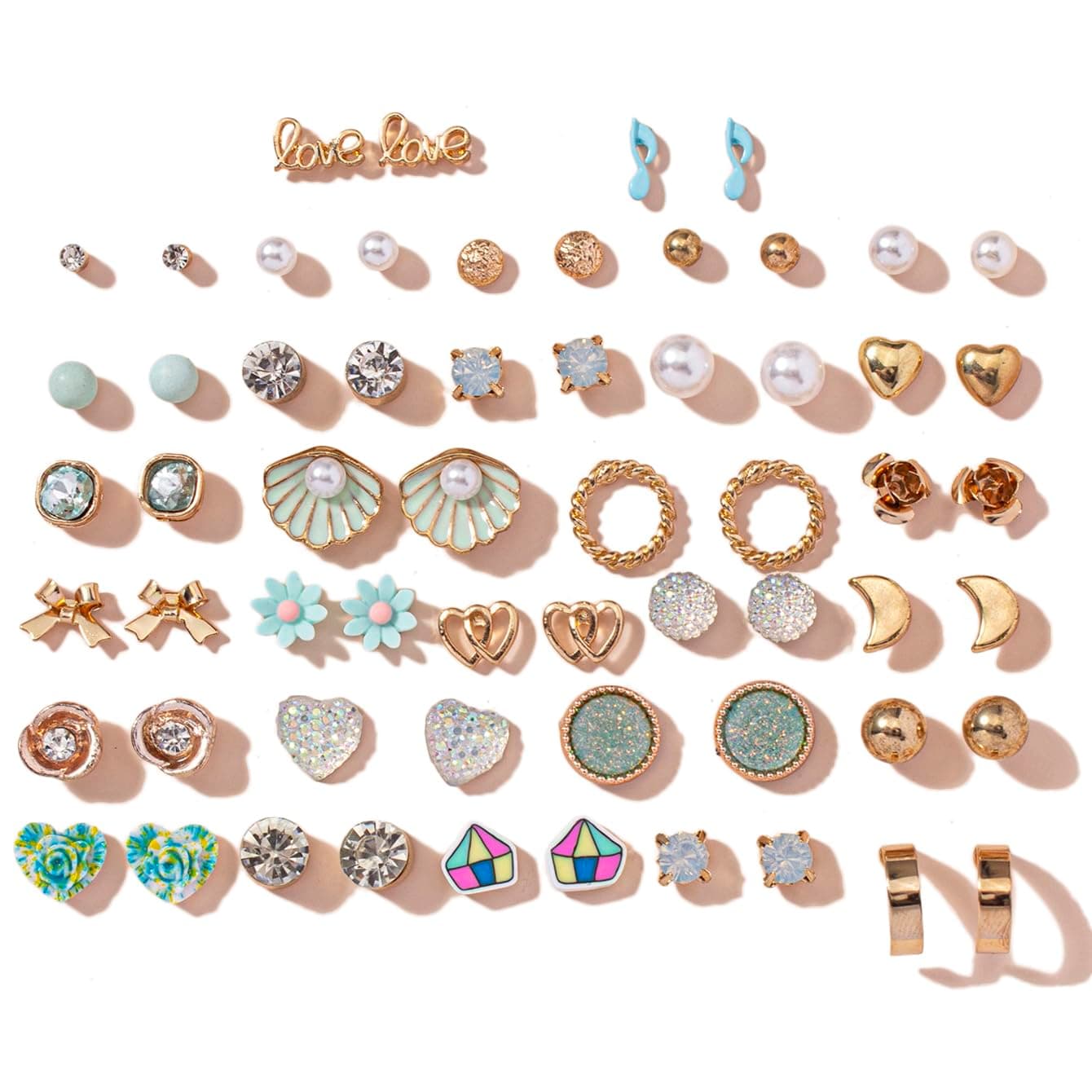 Shining Diva Fashion 30 Pairs Combo Set Latest Stylish Crystal Pearl Earrings for Women and Girls