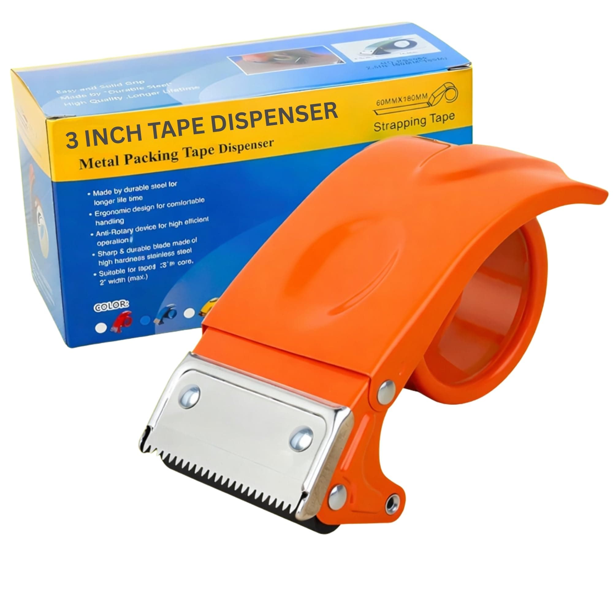 DIYASHI® 3-Inch Packing Tape Dispenser Cutter | Metal Hand Operated Manual Tape Dispenser Cutter for Packaging Boxes - 3 inch (Multi Color)