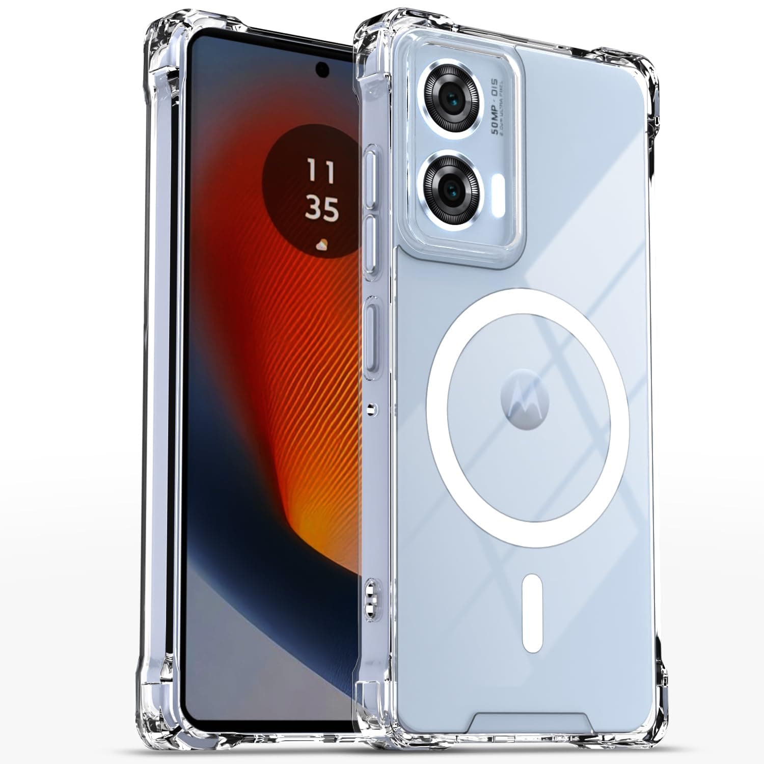 Amazon Basics Back Cover for Motorola Moto Edge 50 Fusion 5G / Motorola Moto G96 5G Mag-Safe Shockproof PC + TPU Protective Case Magnetic Support Bumper Case (Transparent Mag-Safe)