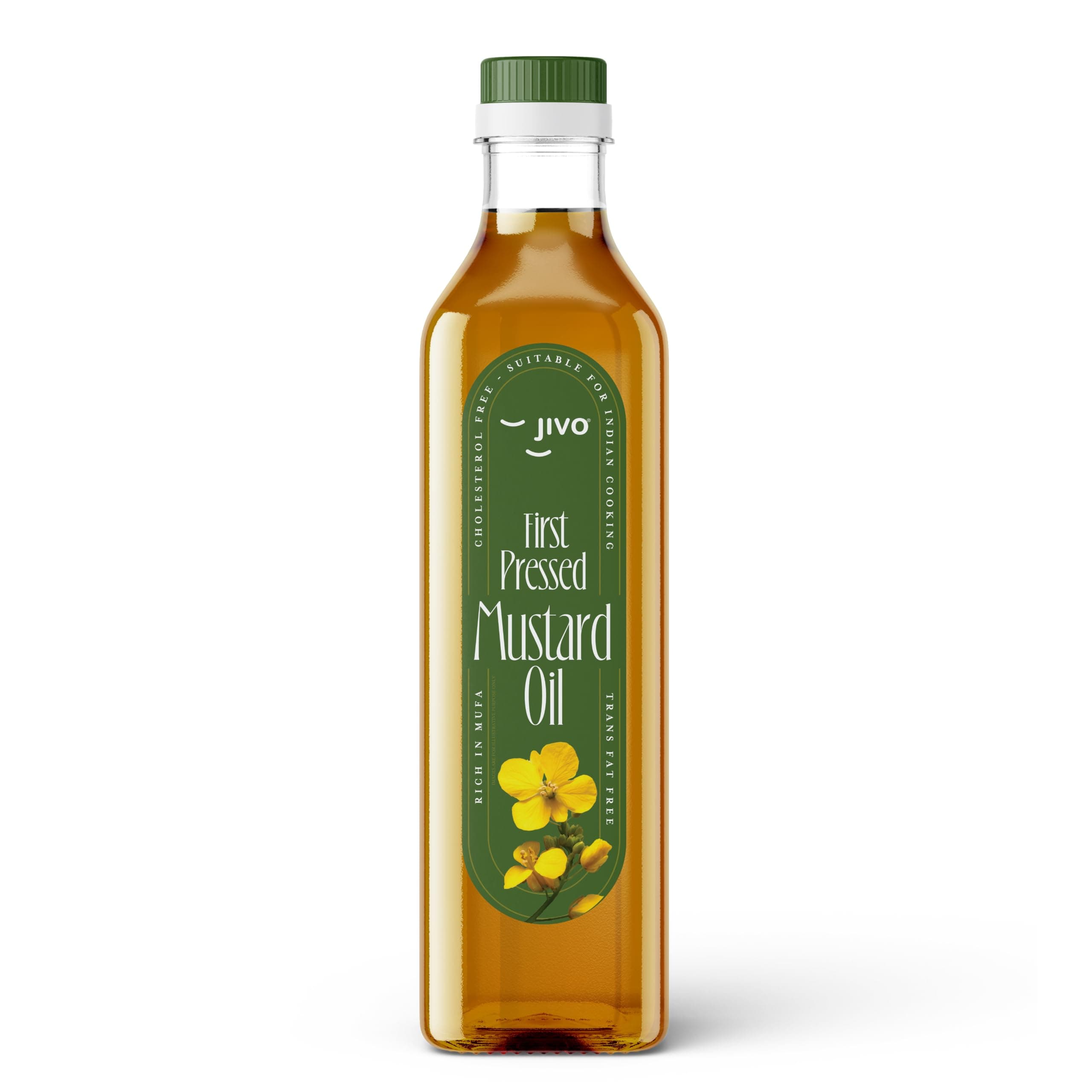 Jivo First Pressed Mustard Oil 1 Litre | Vitamin A and D Fortified | MUFA-Rich with Balanced Omega 3 and 6 |Cholesterol and Trans Fat Free Oil| Ideal for Frying, Pickling, Sautéing, Baking, and More