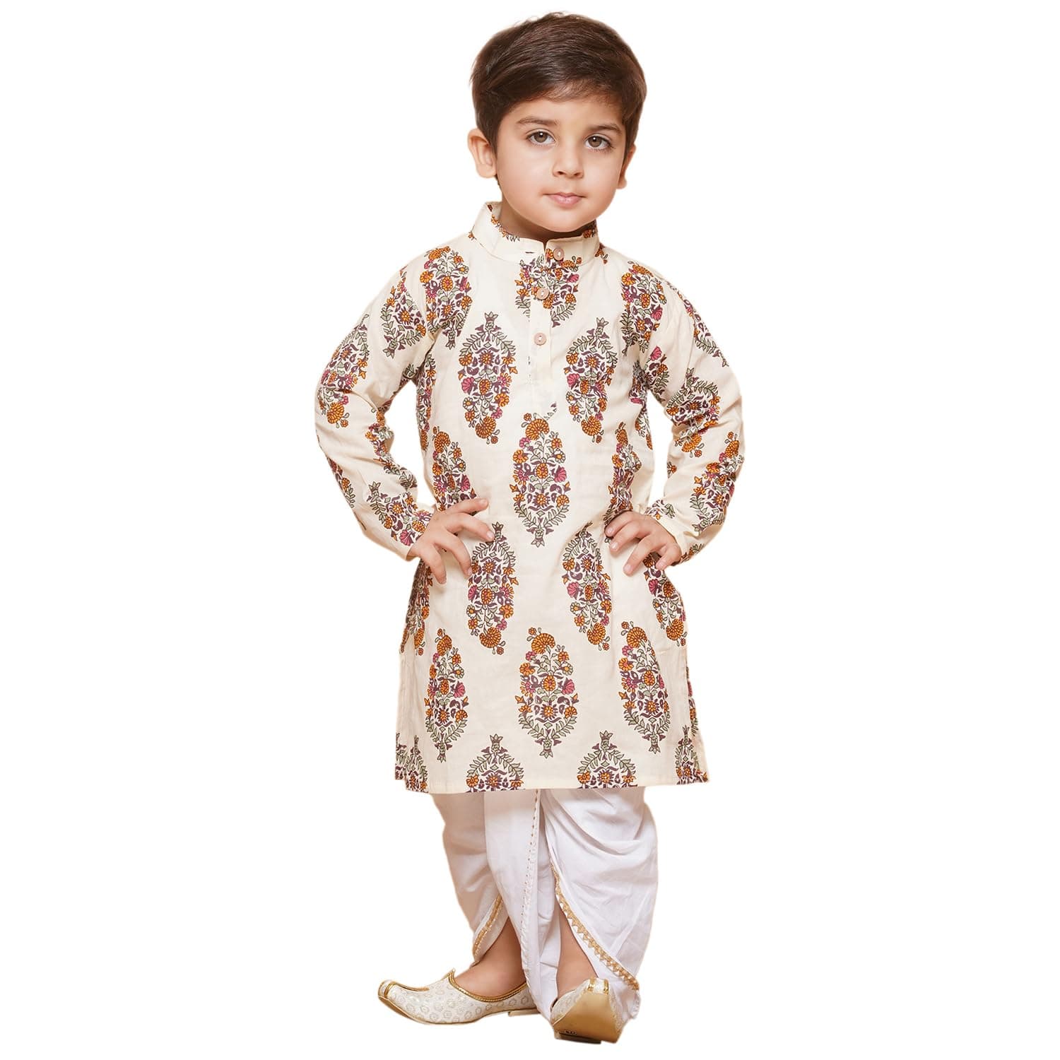 AJ DEZINES Kids Ethnic Wear Cotton Floral Printed Dhoti Kurta Set For Boys