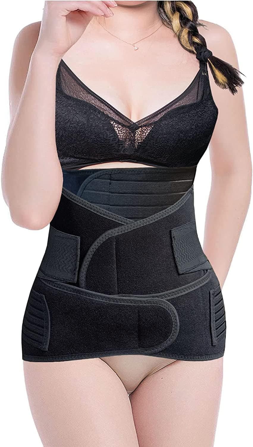 PLOVO 3-in-1 Post Pregnancy Belt for Women, Postpartum Belly, Waist & Pelvis Support for C-Section & Normal Delivery Recovery, Free Size (Black)