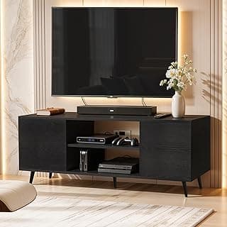 ABOUT SPACE TV Unit - Engineered Wooden TV Stand Table with Bottom Open Storage, Adjustable Shelves & 2 Closed Cabinets for Set Top Box WiFi Router Stand (Black Mahogany - L 136 x B 40.5 x H 53 cm)