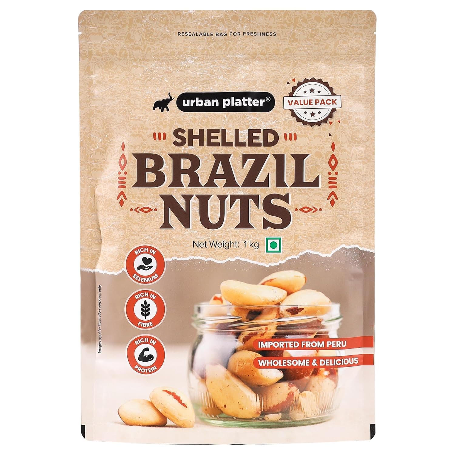 Urban Platter Brazil Nuts, 1kg (Rich in Selenium | Superfood | Have 1 Daily | Product of Peru)