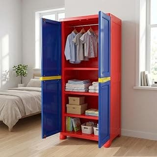 Nilkamal Freedom Big 1 (FB1) Plastic Wardrobe for Storage|3-Year Warranty|Clothes Organizer|Shelves|Cupboard|Almirah for Home, Living Room, Bed Room|Adult & Kids|Pepsi Blue/Bright Red/Yellow
