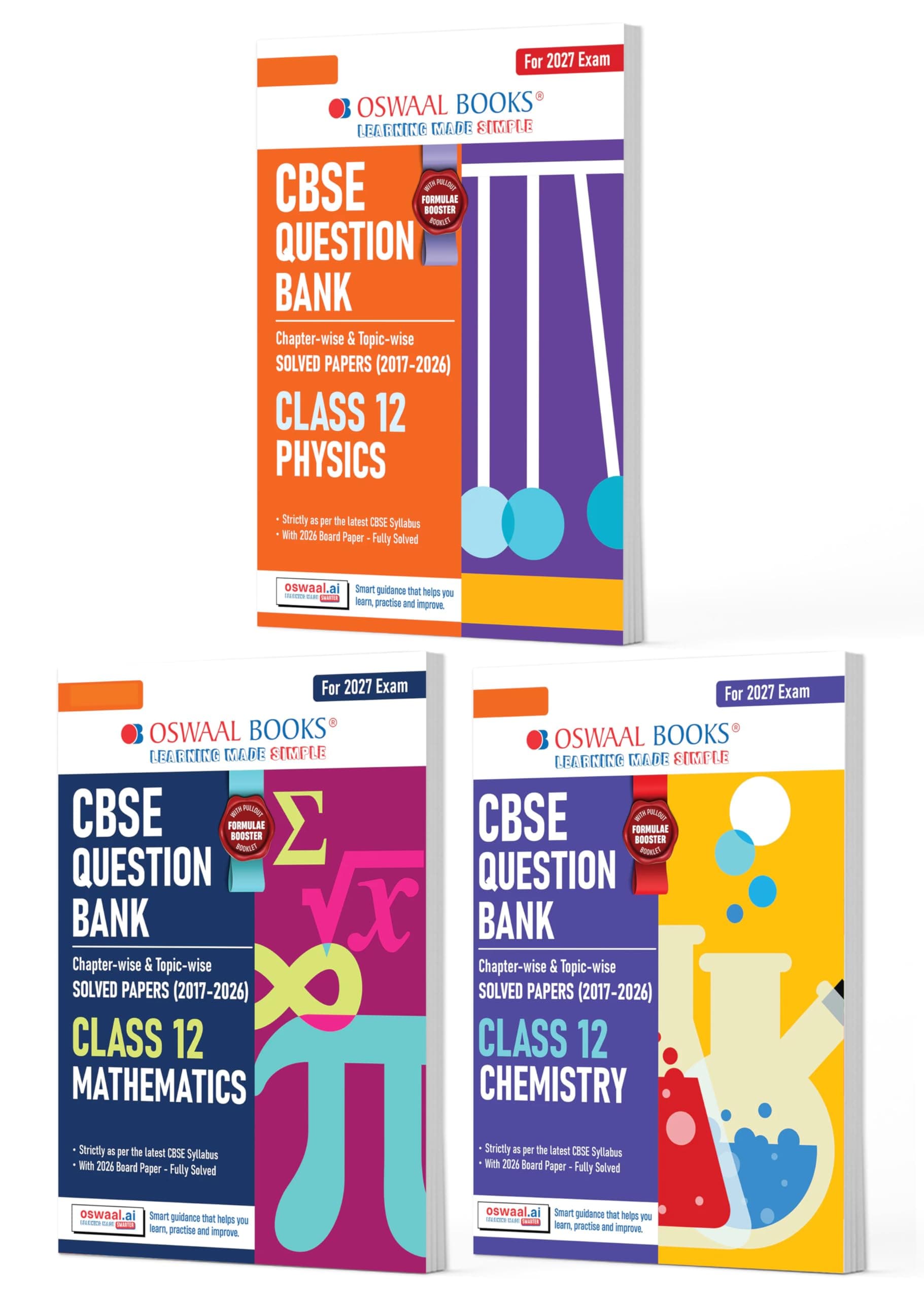 Oswaal CBSE Question Bank for Class 12 Physics, Chemistry & Maths (Set of 3) Chapter & Topic-wise: Solved Papers (2017-2026) | Includes 2026 solved Papers | With oswaal.ai | For 2027 Exam